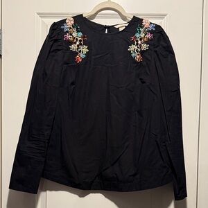 H&M Black Blouse with Floral Embroidery